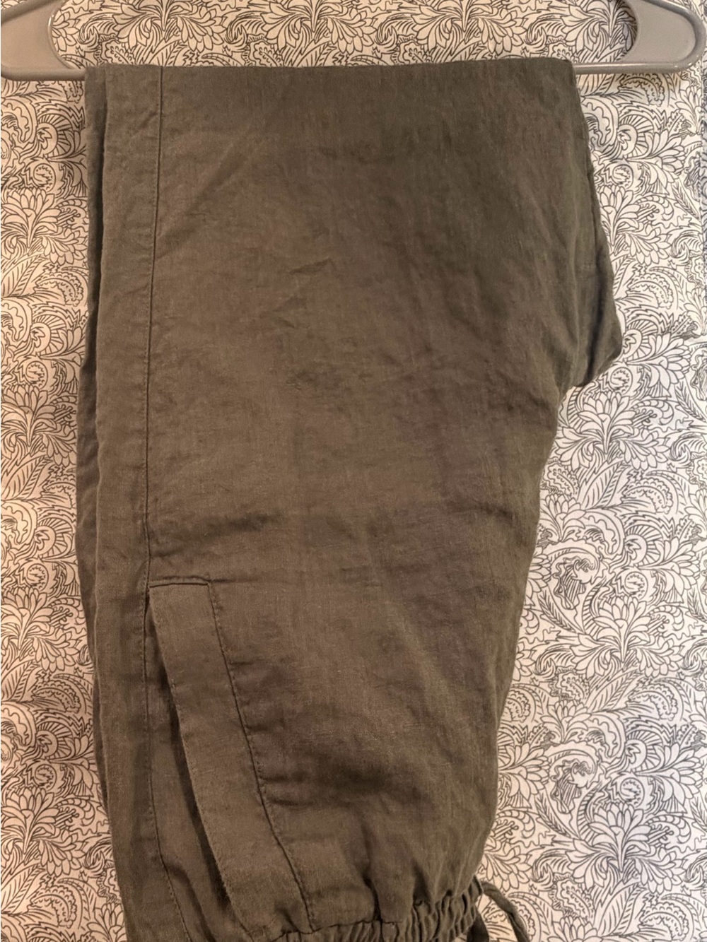Zara Men's Olive Drawstring Linen-Blend Jogger Pants